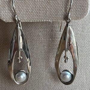 Vintage HG Isreal 925 Hagit Gorali sterling and pearl drop earrings - modernist